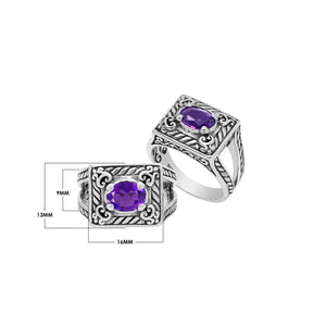 Sterling Silver Balinese Rectangular Ring With Amethyst Quartz For Wholesale