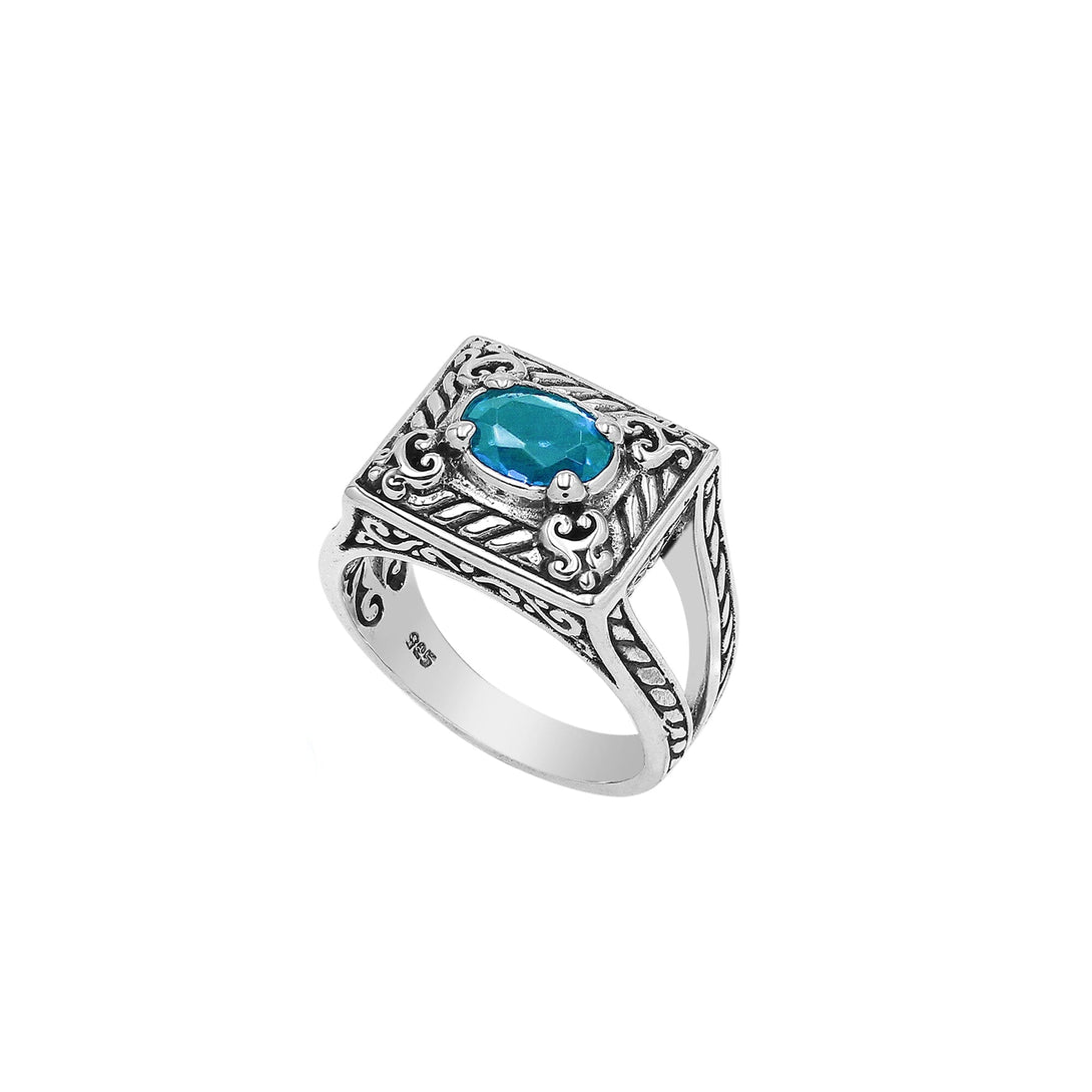 AR-6324-BT-8 Sterling Silver Ring With Blue Topaz Q. Jewelry Bali Designs Inc 