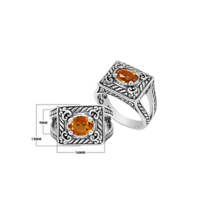 Sterling Silver Balinese Rectangular Ring With Citrine Quartz For Wholesale