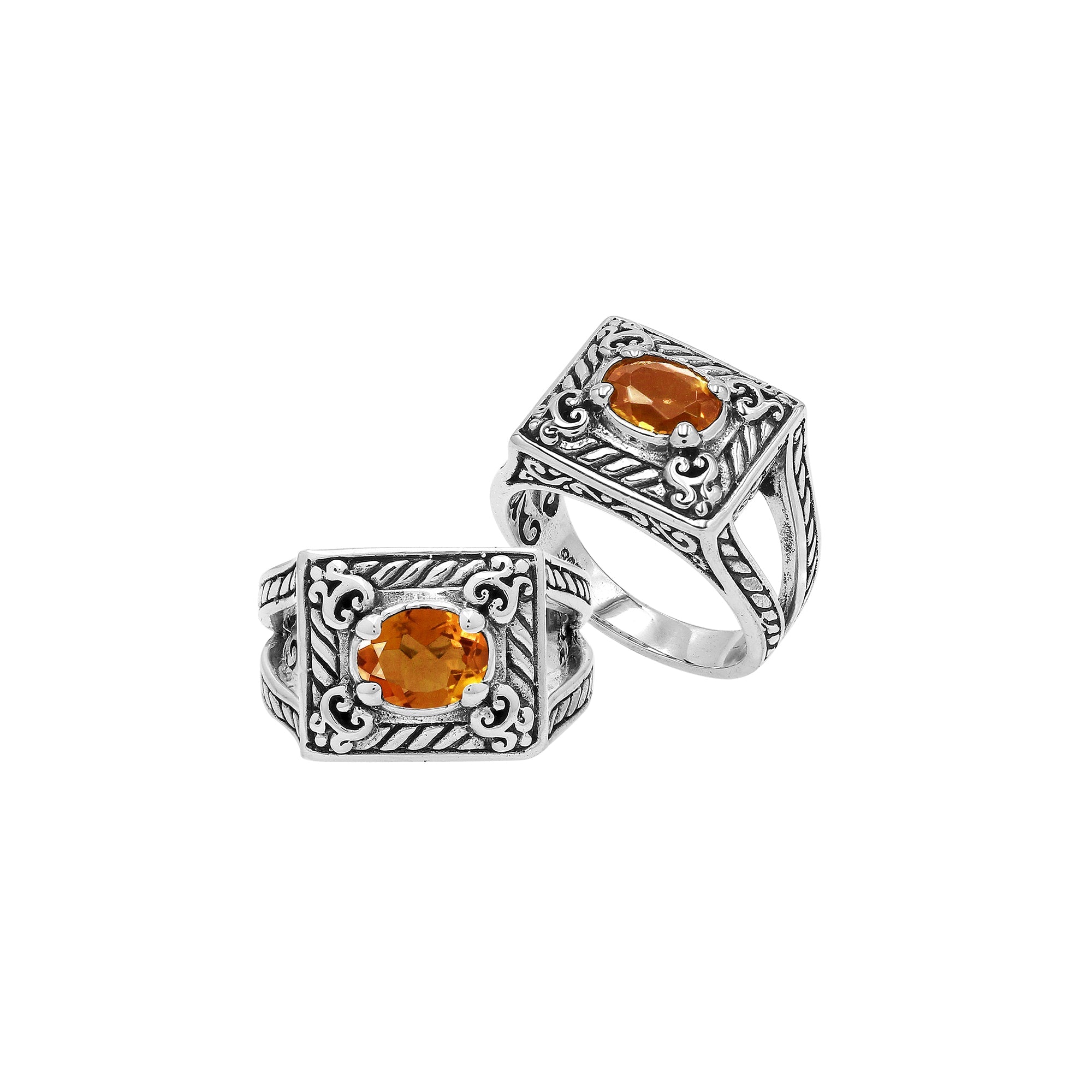 Sterling Silver Balinese Rectangular Ring With Citrine Quartz For Wholesale