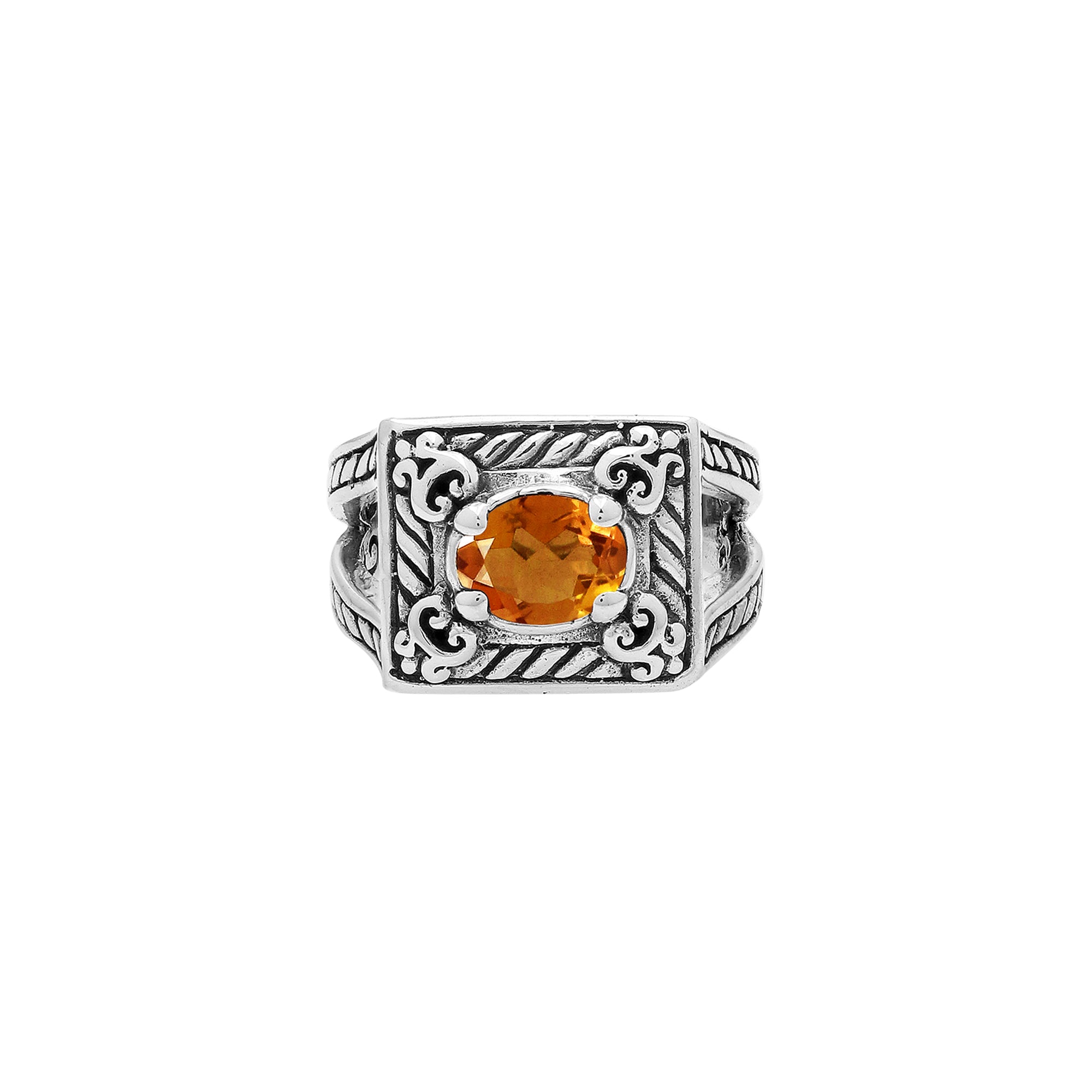 Sterling Silver Balinese Rectangular Ring With Citrine Quartz For Wholesale