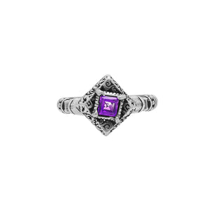 Sterling Silver Balinese Diamond Shape Ring With Amethyst Quartz For Wholesale