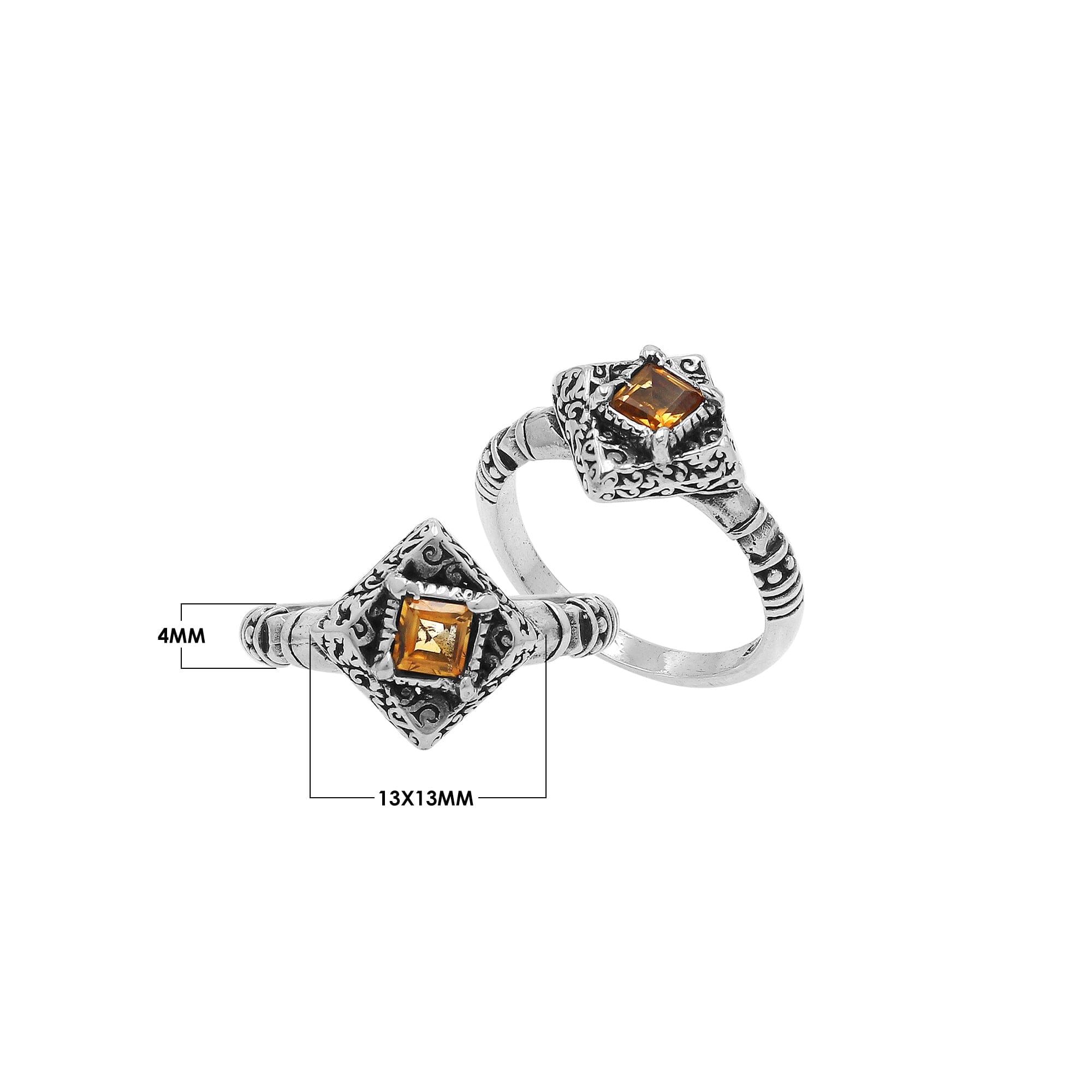 Sterling Silver Balinese Diamond Shape Ring With Citrine Quartz For Wholesale