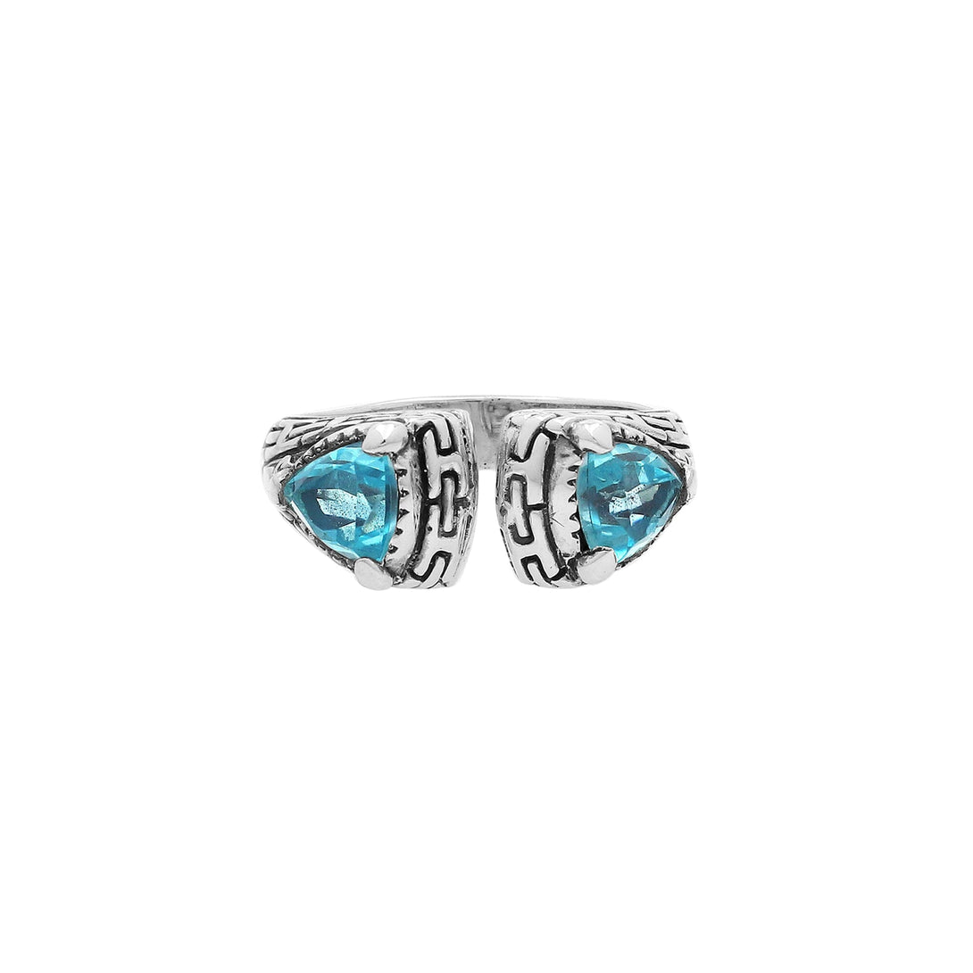 Sterling Silver Balinese Open Ring With Blue Topaz Quartz For Wholesale