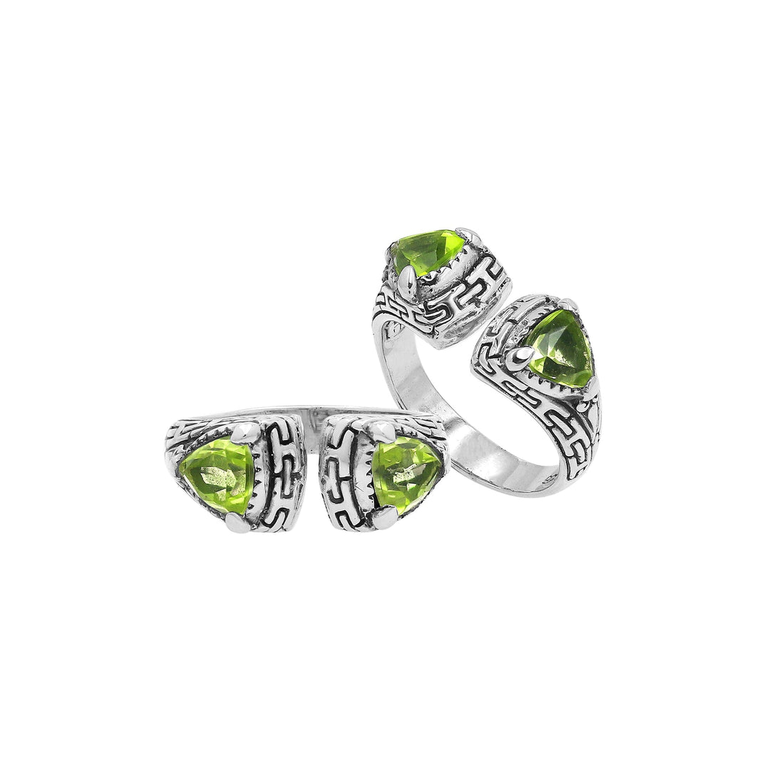 Sterling Silver Balinese Designer Ring With Peridot Quartz And Oxidized Detailing