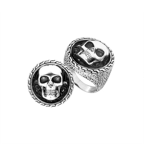 AR-8000-S-12'' Sterling Silver Designer Skull Ring With Plain Silver Jewelry Bali Designs Inc 