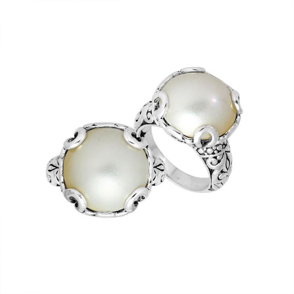 AR-8002-PE-6" Sterling Silver Small Pretty Ring With Fresh Water With Mabe Pearl Jewelry Bali Designs Inc 