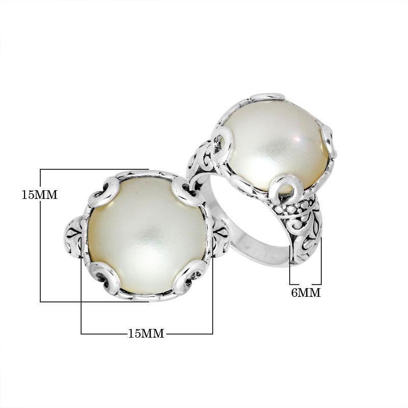 AR-8002-PE-7" Sterling Silver Small Pretty Ring With Fresh Water With Mabe Pearl Jewelry Bali Designs Inc 