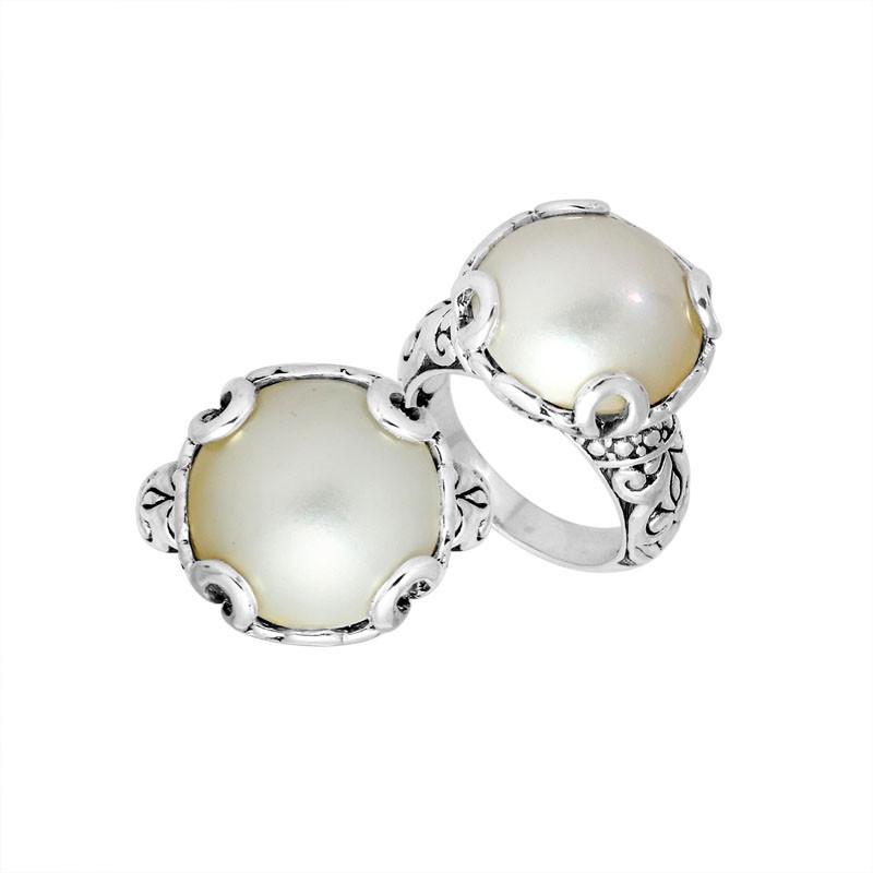 AR-8002-PE-8" Sterling Silver Small Pretty Ring With Fresh Water With Mabe Pearl Jewelry Bali Designs Inc 