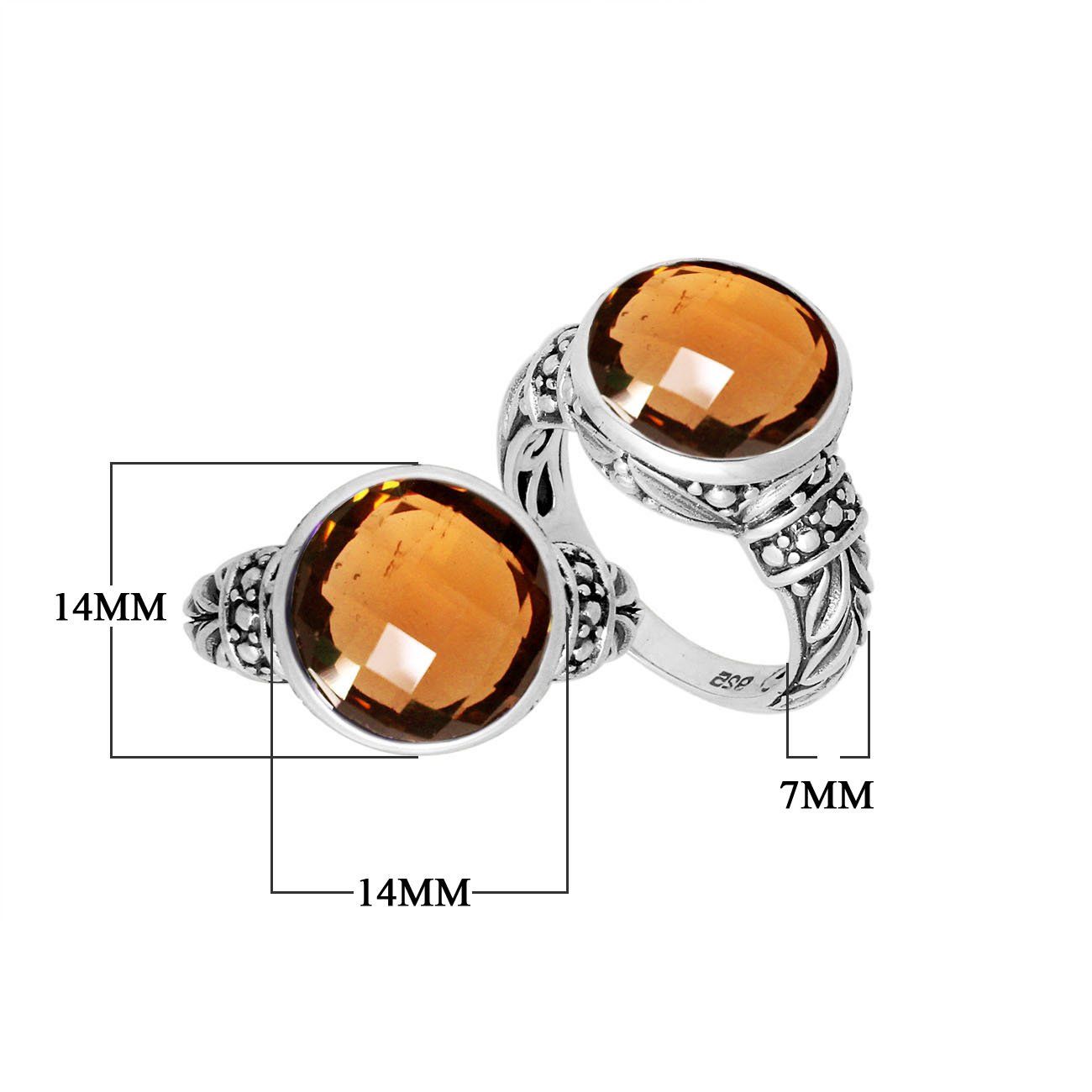 Sterling Silver Round Citrine Quartz Ring With Filigree Detailing And Polished Finish
