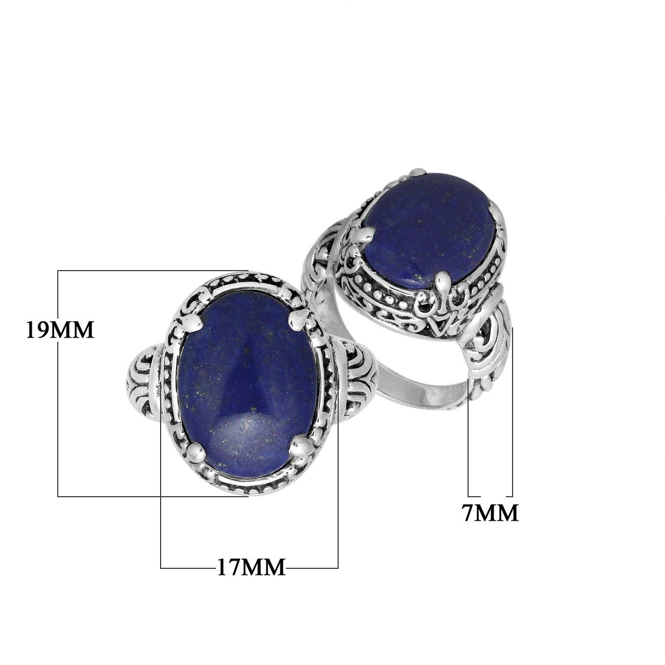 Sterling Silver Oval Shape Lapis Lazuli Ring With Balinese Engraved Band