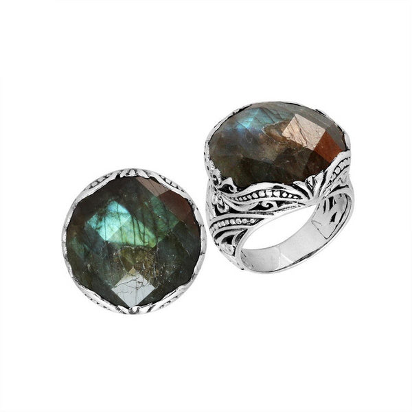 AR-8019-LB-7'' Sterling Silver Round Shape Ring With Labradorite Jewelry Bali Designs Inc 