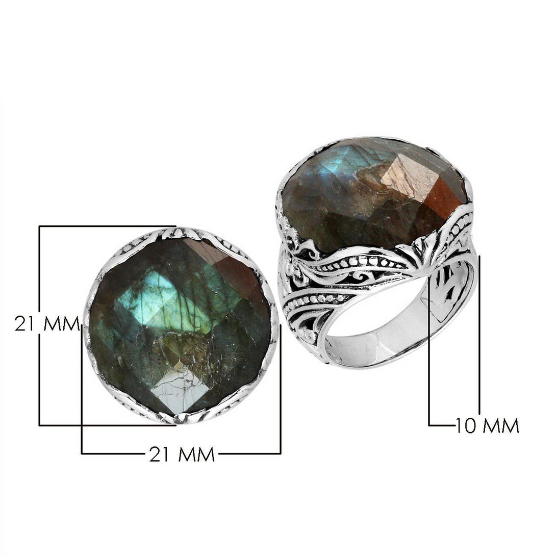 AR-8019-LB-9'' Sterling Silver Round Shape Ring With Labradorite Jewelry Bali Designs Inc 