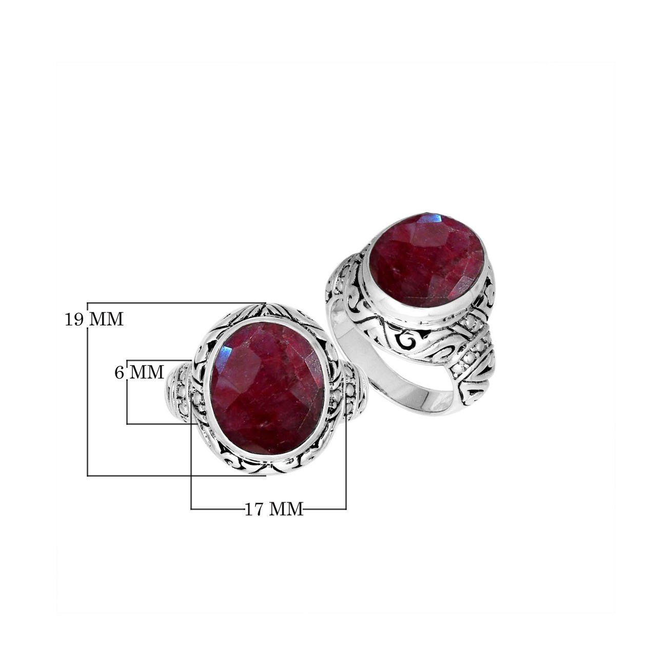 Sterling Silver Ruby Quartz Ring With Balinese Engraved Band
