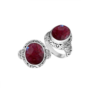 Sterling Silver Ruby Quartz Ring With Balinese Engraved Band