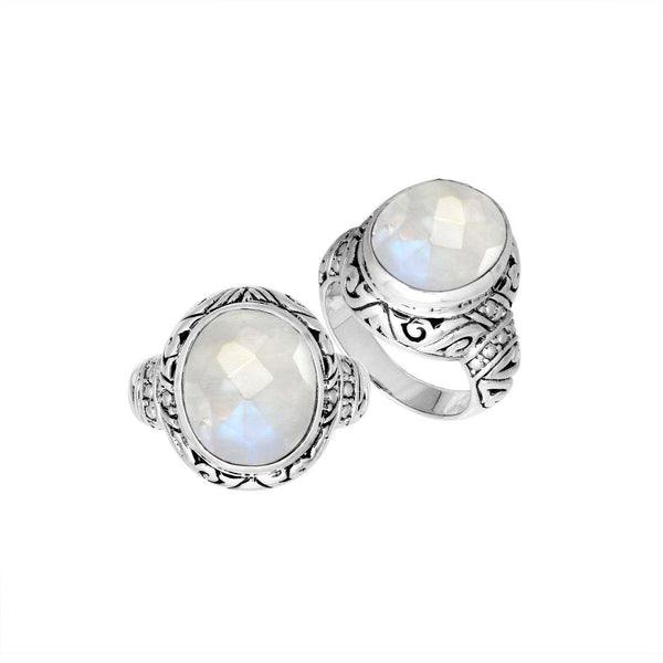 AR-8025-RM-7" Sterling Silver Ring With Rainbow Moonstone Jewelry Bali Designs Inc 