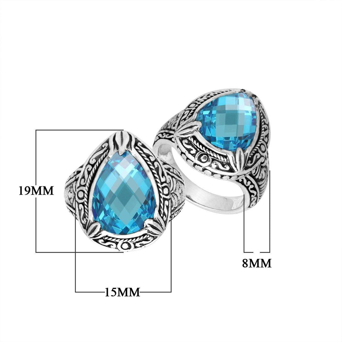 AR-8026-BT-6" Sterling Silver Ring With Blue Topaz Q. Jewelry Bali Designs Inc 