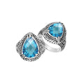 Sterling Silver Blue Topaz Quartz Ring With Balinese Engraved Band