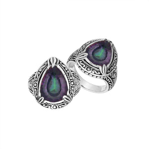 Sterling Silver Mystic Quartz Ring With Balinese Engraved Band