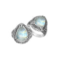 Sterling Silver Rainbow Moonstone Ring With Balinese Engraved Band