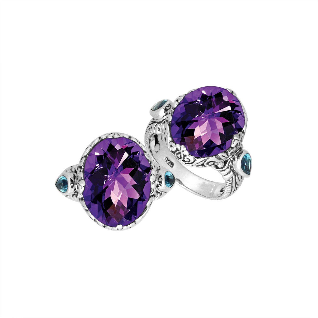 AR-8027-AM-6" Sterling Silver Oval Shape Ring With Amethyst Q. Jewelry Bali Designs Inc 