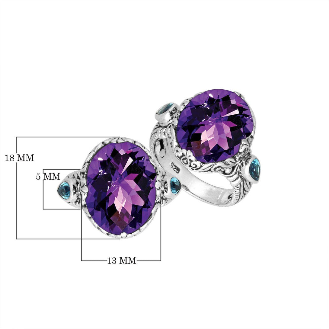 AR-8027-AM-7" Sterling Silver Oval Shape Ring With Amethyst Q. Jewelry Bali Designs Inc 