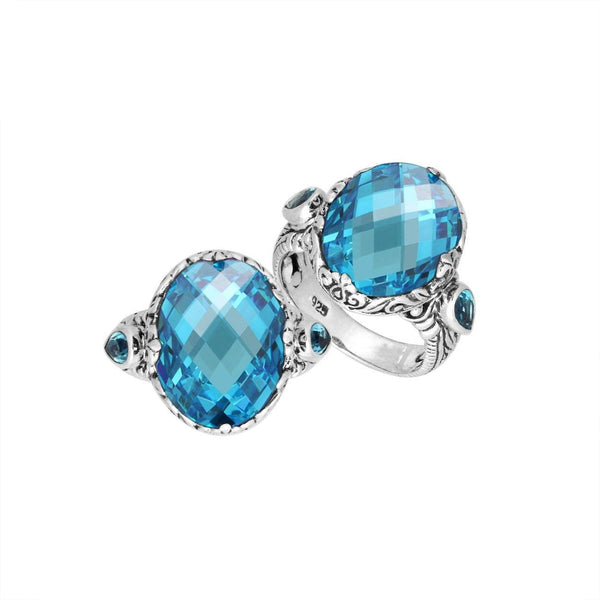 AR-8027-BT-7" Sterling Silver Oval Shape Ring With Blue Topaz Q. Jewelry Bali Designs Inc 