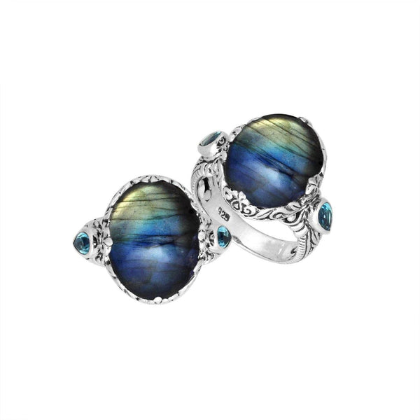 AR-8027-LB-7" Sterling Silver Oval Shape Ring With Labradorite Jewelry Bali Designs Inc 