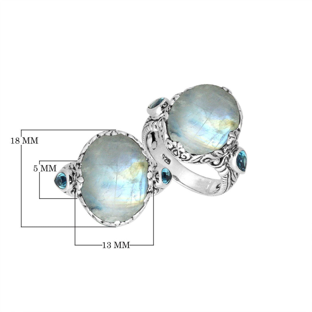 AR-8027-RM-8" Sterling Silver Oval Shape Ring With Rainbow Moonstone Jewelry Bali Designs Inc 