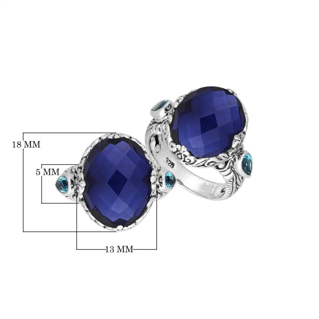 AR-8027-SP-9" Sterling Silver Oval Shape Ring With Blue Sapphire Jewelry Bali Designs Inc 