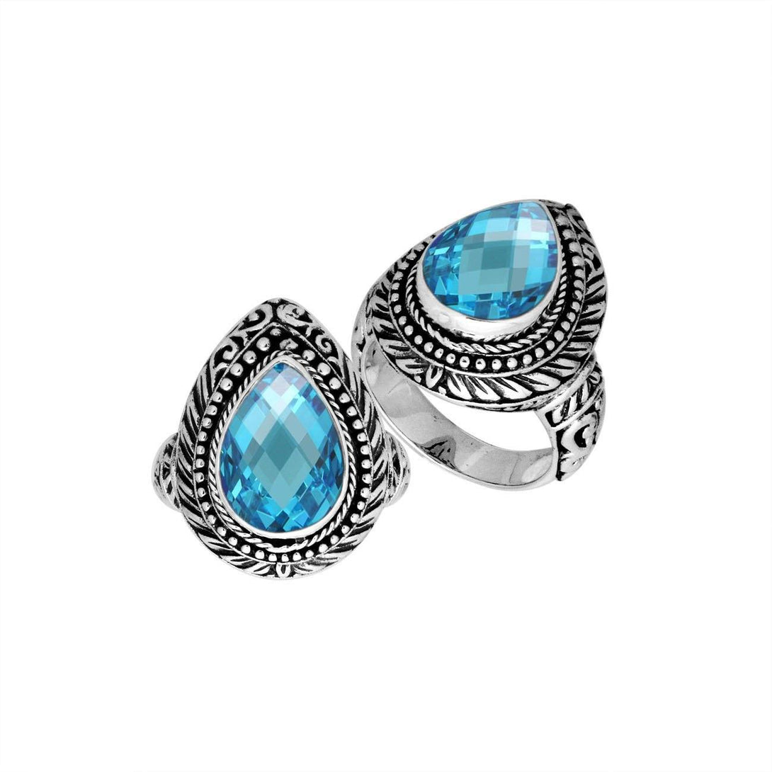 AR-8028-BT-6" Sterling Silver Pear Shape Ring With Blue Topaz Q. Jewelry Bali Designs Inc 
