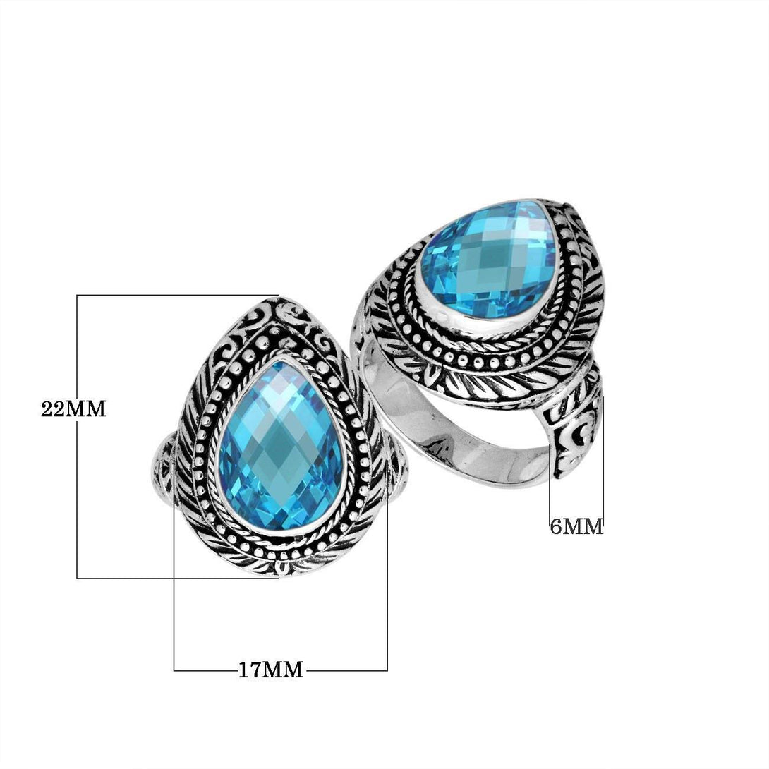 AR-8028-BT-7" Sterling Silver Pear Shape Ring With Blue Topaz Q. Jewelry Bali Designs Inc 