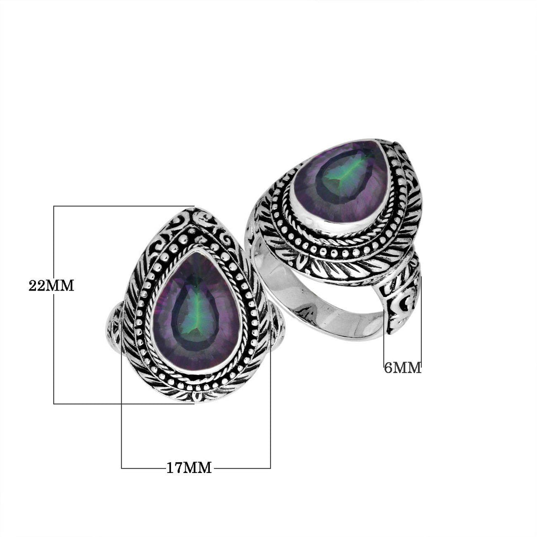 AR-8028-MT-6" Sterling Silver Pear Shape Ring With Mystic Quartz Jewelry Bali Designs Inc 