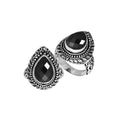 Sterling Silver Pear Shape Black Onyx Ring With Traditional Balinese Carving