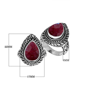 Sterling Silver Pear Shape Ruby Quartz Ring With Traditional Balinese Carving