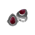 Sterling Silver Pear Shape Ruby Quartz Ring With Traditional Balinese Carving