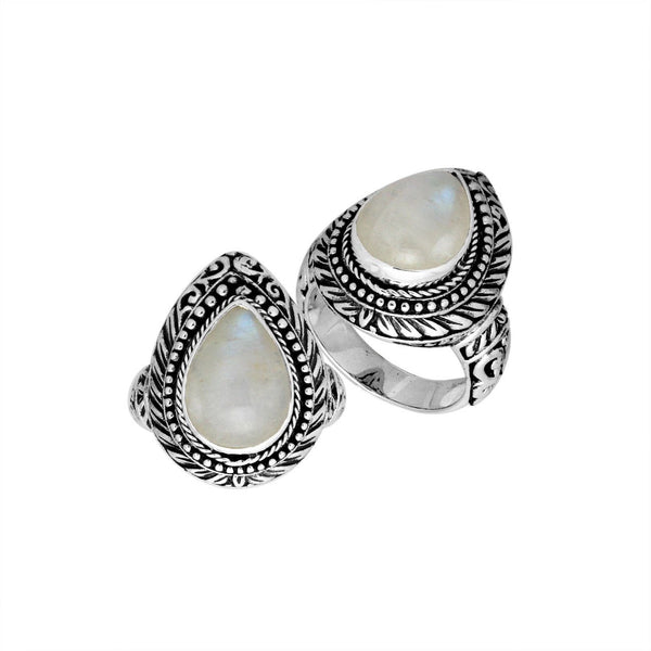AR-8028-RM-7" Sterling Silver Ring Pears Shape With Rainbow Moonstone Jewelry Bali Designs Inc 
