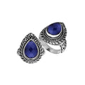 Sterling Silver Pear Shape Blue Sapphire Quartz Ring With Traditional Balinese Carving