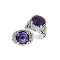 Sterling Silver Round Shape Amethyst Quartz Ring With Detailed Balinese Carving