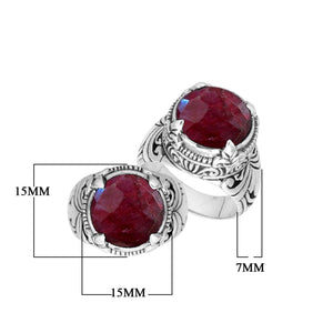 Sterling Silver Round Shape Ruby Quartz Ring With Detailed Balinese Carving