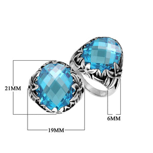 Sterling Silver Round Shape Blue Topaz Quartz Ring With Traditional Balinese Carving
