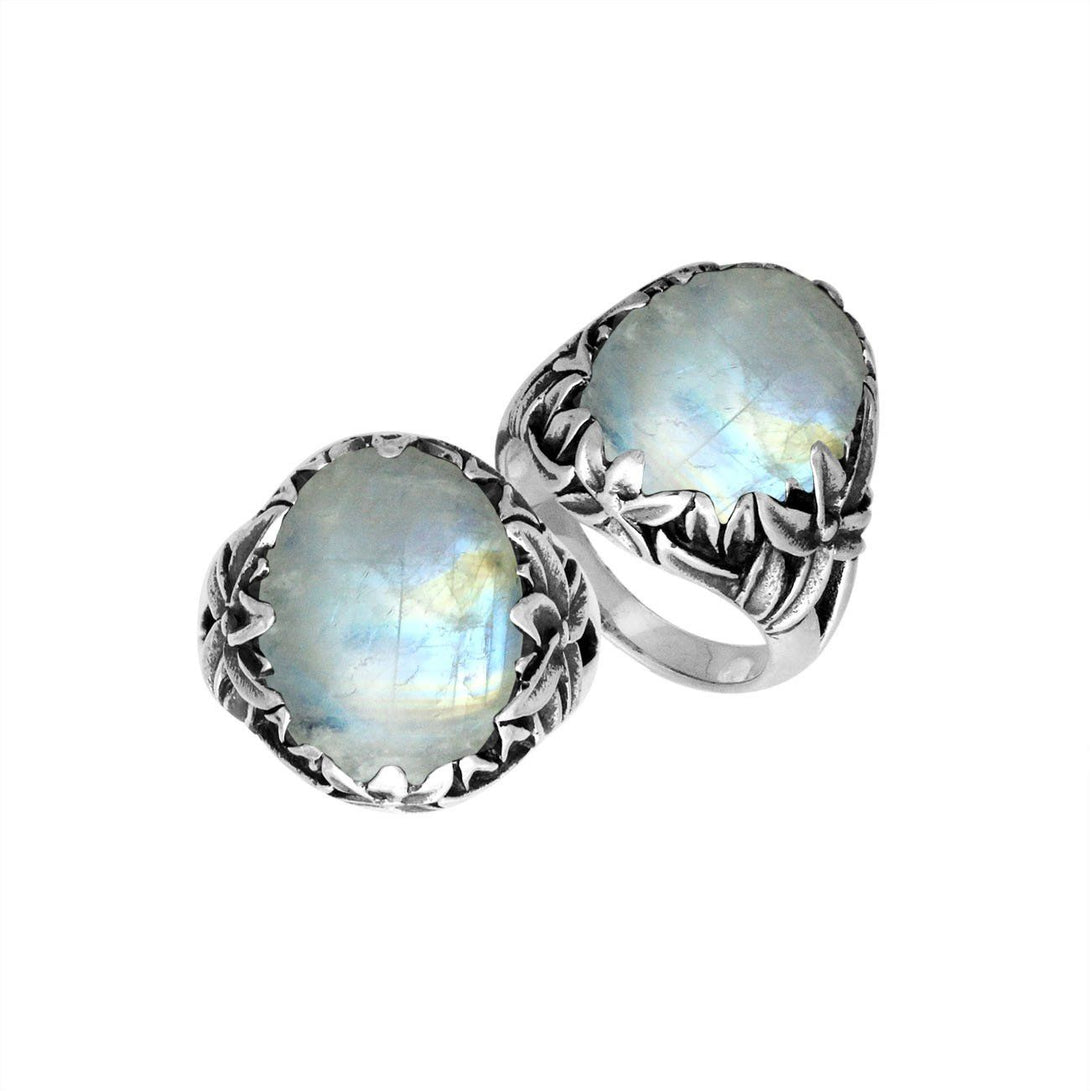 AR-8030-RM-8" Sterling Silver Ring With Rainbow Moonstone Jewelry Bali Designs Inc 