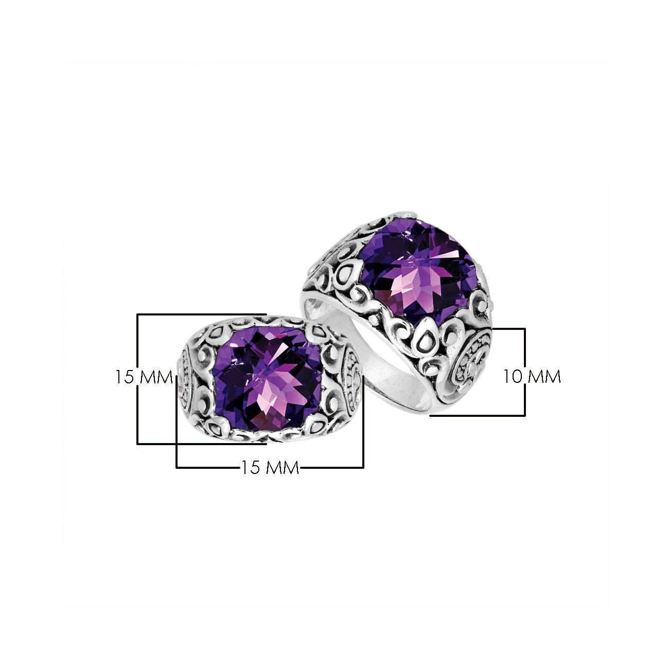 Sterling Silver Balinese Scroll Pattern Ring With Amethyst Quartz