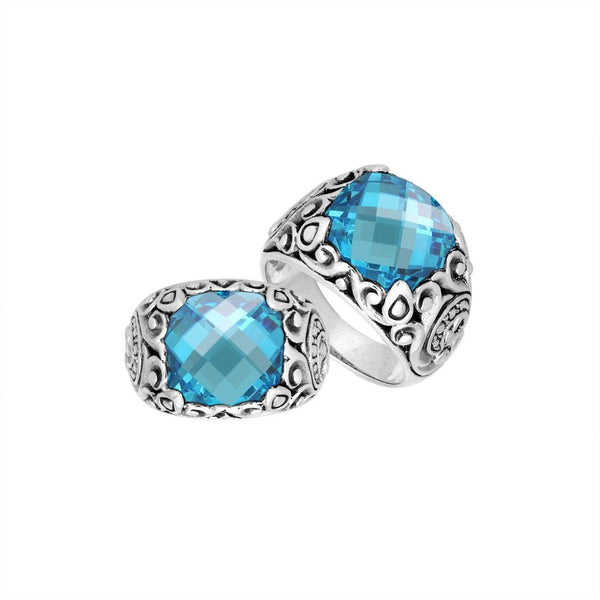 AR-8031-BT-6" Sterling Silver Ring With Blue Topaz Q. Jewelry Bali Designs Inc 