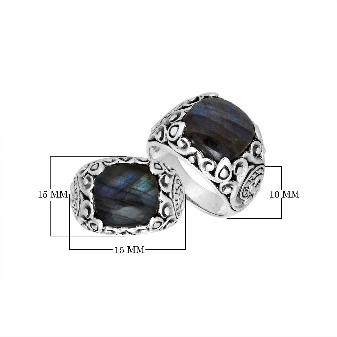 Sterling Silver Balinese Scroll Pattern Ring With Labradorite