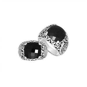Sterling Silver Balinese Scroll Pattern Ring With Black Onyx
