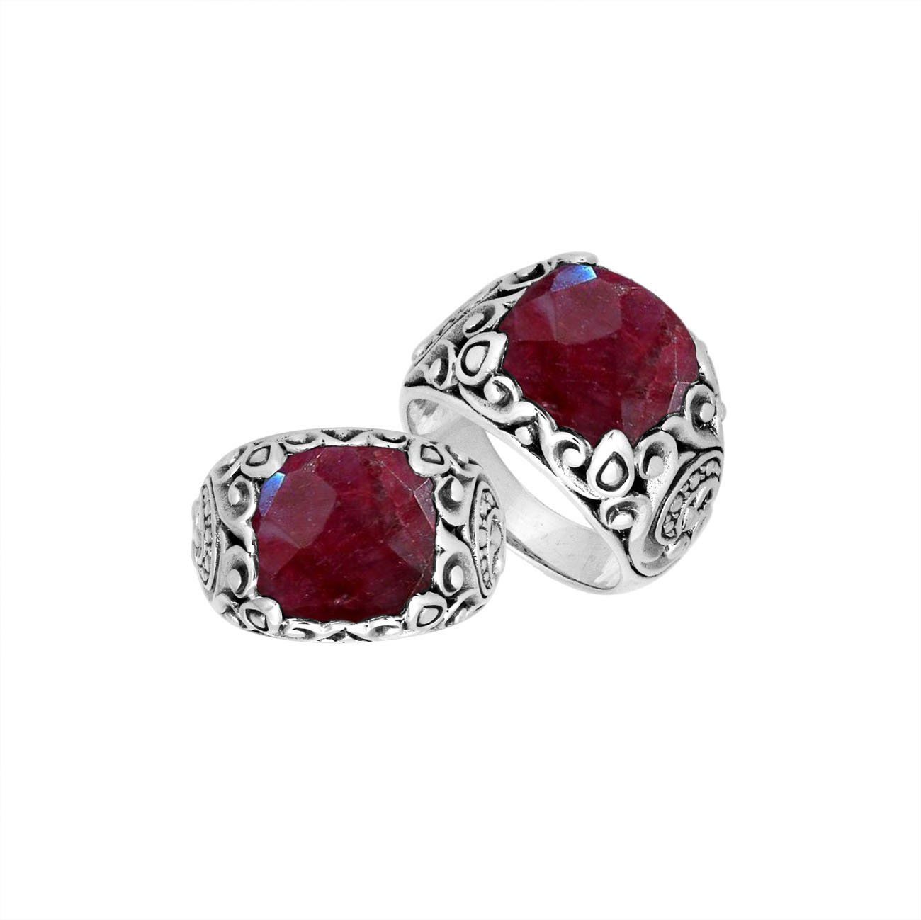 Sterling Silver Balinese Scroll Pattern Ring With Ruby