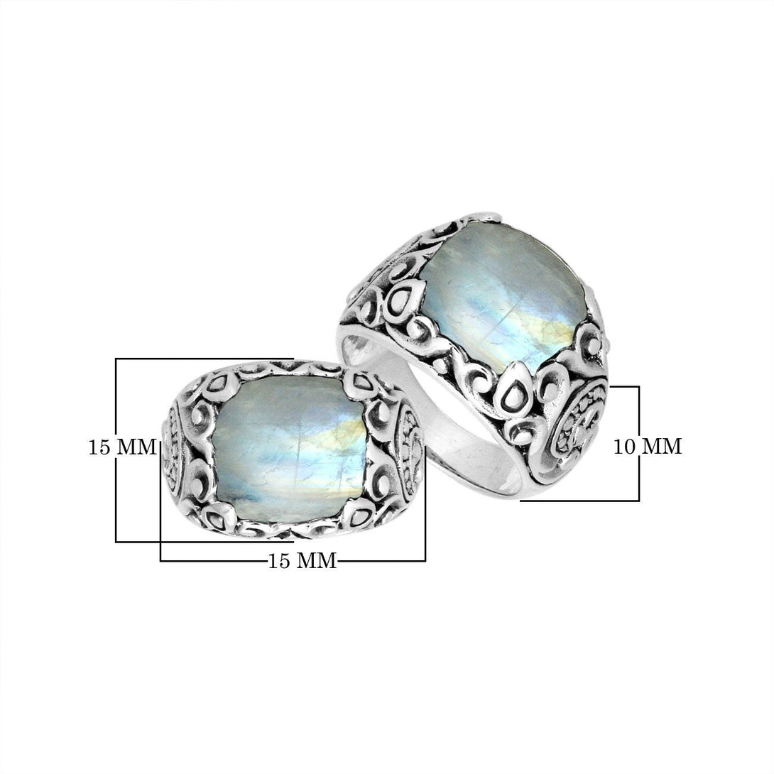 AR-8031-RM-8" Sterling Silver Ring With Rainbow Moonstone Jewelry Bali Designs Inc 