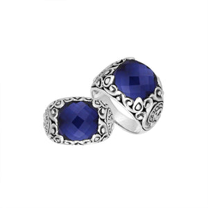 Sterling Silver Balinese Scroll Pattern Ring With Sapphire Quartz