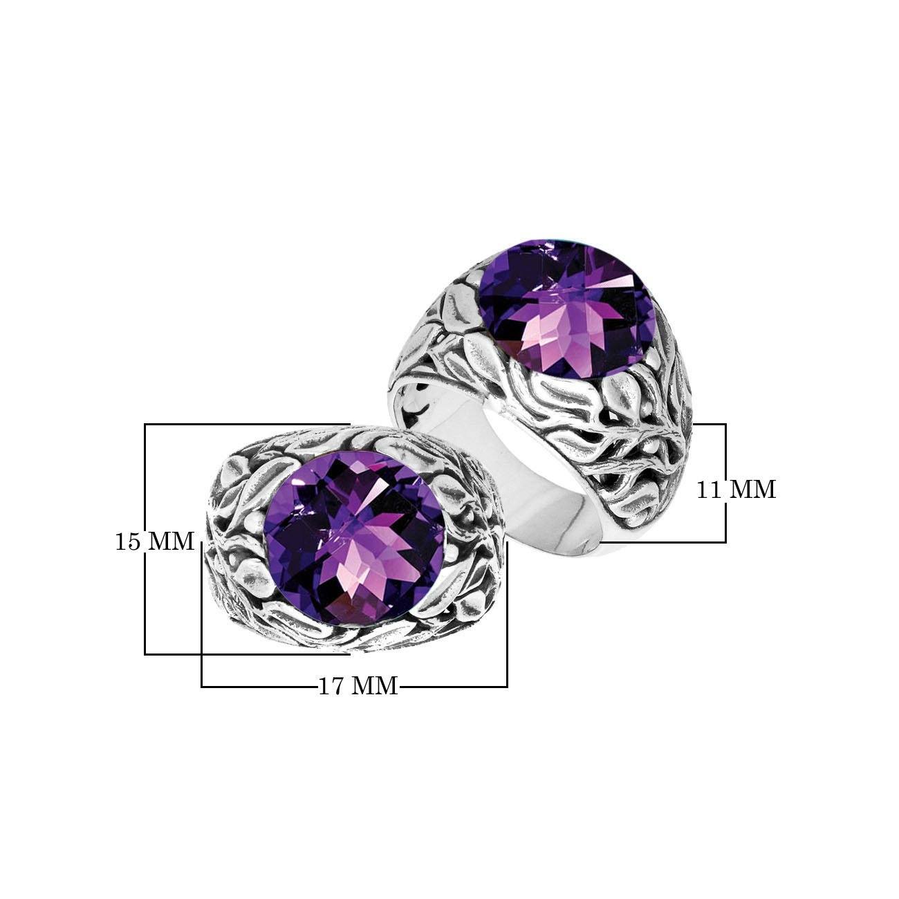 Sterling Silver Leaf Pattern Ring With Amethyst Quartz